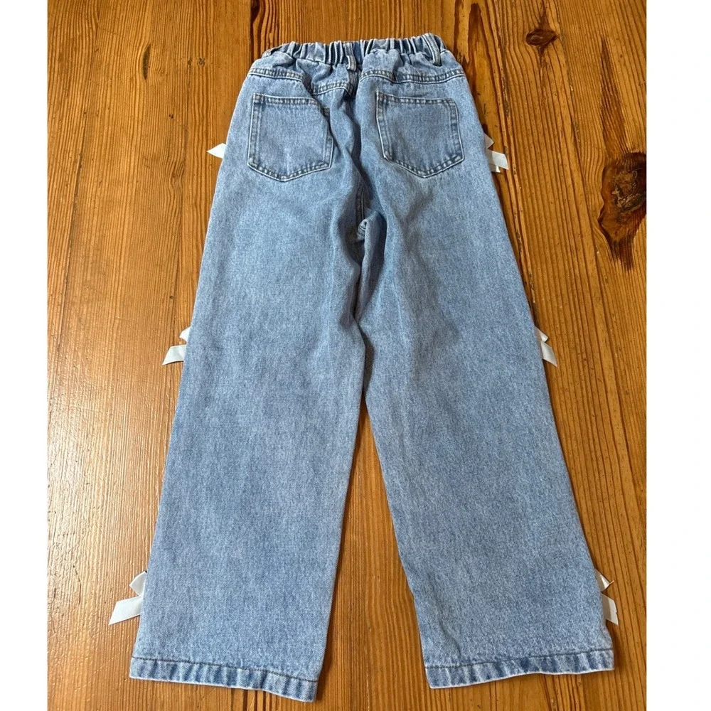 SHEIN Bow Jeans Girls Blue Light Wash Coquette Straight Leg SIZE 8Y